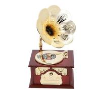 KKPLZZ Vintage Gramophone Music Box, Clockwork Mechanical Retro Phonograph Style Music Player for Home Table Desk Decorations (Brown Gramophone)
