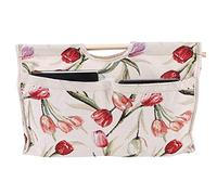 KKPLZZ Wood Handle Fabric Storage Bag, Large Capacity Organizer with Zipper Closure for Knitting Needles Sewing Tools Yarn and Craft Supplies (Rose Jacquard)