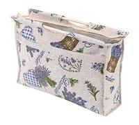 KKPLZZ Wood Handle Fabric Storage Bag, Large Capacity Organizer with Zipper Closure for Knitting Needles Sewing Tools Yarn and Craft Supplies (Purple Flower)