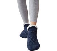 KKPW Indoor Floor Non-Slip Thermal Socks, Hand-Woven Velvet Lined Slippers Socks, Women Slipper Fluffy Socks, Winter Home Indoor Floor Socks (26cm/Navy)