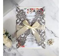 KKRANG 25/50/100pcs Golden Scallion Paper Silver Colour Wedding Invitations Card Engagement Wedding Party Decoratio