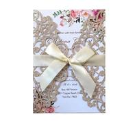 KKRANG 25/50/100pcs Golden Scallion Paper Silver Colour Wedding Invitations Card Engagement Wedding Party Decoratio