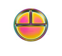 kkrrammii 2 Pcs Stainless Steel Divided Plate 9 Inch Portion Control Plate Non Slip Sectioned Dinner Plate for Adults Kids Toddler Lunch Tray Metal Food Serving Plate (Rainbow)
