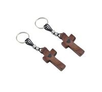 kkrrammii 2 PCS Wooden Cross Keychain Hand Carved Heart Design Finger Stress Relief Key Chains Christian Accessories for Easter