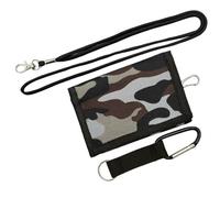 kkrrammii Polyester Trifold Wallet with Chain Slim Zipper Wallet Coin Purse Canvas Folding Wallet Credit Card Holder Cash Pocket Wallets for Boys Black (Camouflage Gray)