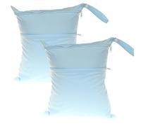 kkrrammii Wet Dry Bags 11.8 × 14.1 in 2 Pack Large Waterproof Diaper Bag with Double Zipper Compartments Reusable Polyester Travel Pouch for Baby Cloth Diapers Swimsuits Yoga Gym (Sky Blue)