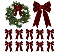 KKSTY 10 Pcs Velvet Ribbon Bow, 5x7inches Vintage Velvet Bows Ornaments for Christmas Tree Garland Wreath Gift Wrapping Indoor Outdoor Holiday Wedding Party Decoration (Wine Red)