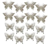 KKSTY 16Pcs Christmas Glitter Butterfly Ornament, 3.93'' x 3.54'' Christmas Butterfly Decorations with Clip Glittery Butterfly Ornaments for Christmas Tree Wedding Wreath Party Supply (Champagne)
