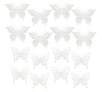 KKSTY 16Pcs Christmas Glitter Butterfly Ornament, 3.93'' x 3.54'' Christmas Butterfly Decorations with Clip Glittery Butterfly Ornaments for Christmas Tree Wedding Wreath Party Supply (White)