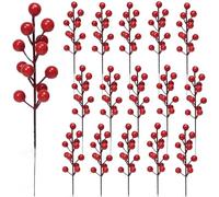 KKSTY 16Pcs Christmas Red Berry Stems, 24cm Artificial Berry Picks Holly Berries Branches for Christmas Tree Decoration Wreath DIY Crafts Holiday Season Winter Home Decor (Red)