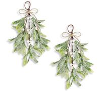 KKSTY 2 Pcs Artificial Frosted Mistletoe Sprigs, 10.6 Inch Realistic Mistletoe Pick Hanging Ornament for Christmas Decoration Winter Wedding Holiday Home Decor (White)