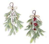 KKSTY 2 Pcs Artificial Mistletoe Christmas Decoration, 10.6 Inch Snowy Mistletoe Sprigs with Berries Kissing Mistletoe Hanging Decorations Spray for Winter Holiday Home Decor (Red and White)