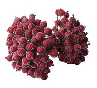 KKSTY 200 Pcs/100 Wired Berries Stems Artificial Frosted Berries Christmas Holly Berries Mini Fruits for Xmas Tree Decoration Wreath Garland Making Supplies… (Wine Red)