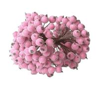 KKSTY 200 Pcs/100 Wired Berries Stems Artificial Frosted Berries Christmas Holly Berries Mini Fruits for Xmas Tree Decoration Wreath Garland Making Supplies… (Pink)