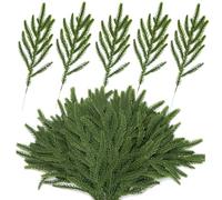 KKSTY 30 Pcs Christmas Foliage Real Touch Norfolk Stems Branches, 35cm Artificial Pine Branch Faux Evergreen Sprigs Fake Foliage Greenery Picks for Xmas Wreath Garland Making DIY Crafts Home Decor