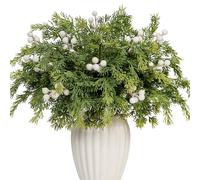 KKSTY 40 Pcs Artificial Pine Branches with Berry Stems - 33cm Christmas Fliage Faux Greenery Fake Cedar Picks Green Needles Sprigs for Vase Filler DIY Crafts Garland Wreath Xmas Home Decor (White)