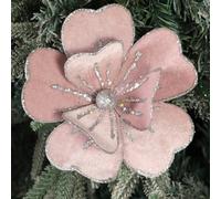 KKSTY 4Pcs Pink Velvet Poinsettia Flower with Glitter Edge, Artificial Christmas Flower Picks for Christmas Tree Decoration Vase Filler Wreath Garland Crafts Holiday Wedding Home Décor (Pink)