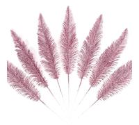 KKSTY Pack of 12 Artificial Glitter Feather False Leaves Christmas Tree Picks Sprays for Xmas Tree Carnival Party Decoration Festival Home Decor Flower Arrangment Vase Filler (Pink)