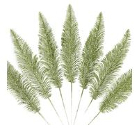 KKSTY Pack of 16 Artificial Glitter Feather False Leaves Christmas Tree Picks Sprays for Xmas Tree Carnival Party Decoration Festival Home Decor Flower Arrangment Vase Filler (Green)