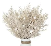 KKSTY Pack of 16 Artificial Pine Branches Glitter Twig Ornaments, 13.3'' Glittery Christmas Tree Picks Stems for Xmas Decor,DIY Crafts,Wreath Making Supplies,Small Vase Filler (Champagne)