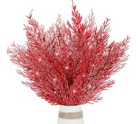 KKSTY Pack of 16 Artificial Pine Branches Glitter Twig Ornaments, 13.3'' Glittery Christmas Tree Picks Stems for Xmas Decor,DIY Crafts,Wreath Making Supplies,Small Vase Filler (Red)