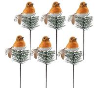 KKSTY Pack of 6 Artificial Christmas Picks Sprays with Robin Bird Faux Pine Stems Branches for Xmas Decoration Garland Wreath Making Supplies Holiday Festival Home Garden Décor