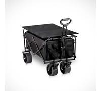 KKTECH Folding Trolley - Heavy-Duty Cart, Festival Wagon Extra-Wide Wheeled Beach Cart, Foldable Outdoor Pull Trolley, Camping Garden Utility Hauler + 200L High Capacity, Four-Way Brake (Black)