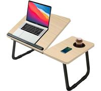KKTECH Laptop Tray with Adjustable Angle, Space-Saving Bed Table with Foldable Legs, Cup Slot, Book Holder, Reading Stand, Versatile Laptop Table for Bed Use (WALNUT)