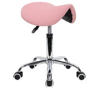 KKTONER Rolling Saddle Stool PU Leather Swivel Adjustable Rolling Stool with Wheels Salon Chair (Pink)