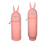 KKTONGXI Kawaii Soft Silicone School Pencil Case, 2 in 1 Zipper Pencil Case, Telescopic Standing Pencil Case Waterproof Durable for School, white and black, modern