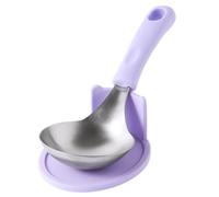 KKU-MIM Wide Head Serving Spoon with Silicon Handle, 8 inch, Stainless Steel, Includes Silicon Matching Rest, Modern Style, Various Color Available (Purple)