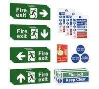 KKUOYT 22pcs Fire Exit Sign Kit (Right, Left, Up, Down Arrow), Self Adhesive Fire Action Notice Sign, Outdoor Fire Door Keep Shut Sign