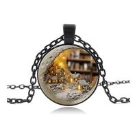KKUSSOLL Lunar Village Glass Pendant Necklace, Circular Starry Design, Sci-Fi Fashion Accessory