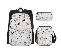 kkvhhyuo 3 Pieces School Bag Set with Backpack Lunch Bag Pencil Case | Terrazzo Marble Pastel Printed Rucksack Bag Back To School Backpack For Boys Girls Travel Daily Use