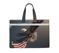 kkvhhyuo 3D Bald Eagle Flying with American Flag Print Document Bag, Lightweight Canvas Bag Handbag with Dual Zip Canvas Tote File Bag for Work Commuting Study and Everyday Carry