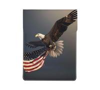 kkvhhyuo 3D Bald Eagle Flying with American Flag Print Leather Laptop Sleeve 13 Inch, PU Leather Slim Protective Laptop Case Stylish Laptop Bag for Work and Travel
