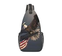 kkvhhyuo 3D Bald Eagle Flying with American Flag Print Sling Bag, Lightweight Chest Crossbody Bag for Women Men Shoulder Bag for Travel Hiking Running Sports