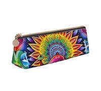 kkvhhyuo Abstract Mushroom Colorful Mandala Print Leather Pencil Case Slim Pencil Pouch Triangular Design Pens Bag for Students, Work, Office, College, Middle, School.