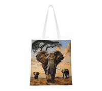 kkvhhyuo African Elephant Print Canvas Tote Bag, Large Handbag with Reinforced Handles Simple Shoulder Bag for College School Work Travel Shopping Daily Use