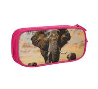 kkvhhyuo African Elephant Print Large Capacity Pencil Case, Stationery Organizer Pencil Pouch Office Makeup Bag Portable Pen Bag for Boys Girls, Pink