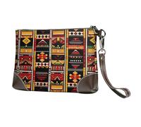 kkvhhyuo African Ethnic Pattern Print Leather Clutch Bag leather Handbags Women's purse with Detachable Wrist Strap for Evening, Wedding & Party