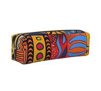 kkvhhyuo African National Patterns Print Leather Pencil Case Portable Stationery Bag Pencil Pouch Slim Design Pen Bag with Gold Zipper Pocket Size for or Student Office College Middle School