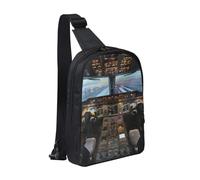 kkvhhyuo Airplane Cockpit Print Sling Bag Cross Body Chest Bag with Dual Zipper Pockets Adjustable Strap Lightweight Shoulder Bag for Traveling Running Cycling