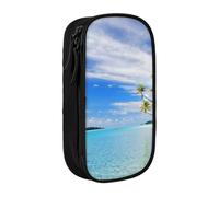kkvhhyuo Aitutaki Lagoon, Cook Islands Pencil Case, Double Layer Pen Bags | Large Capacity Pencil Box, Oxford Fabric Stationery Organizer Bag for School Office Travel Kids, Black