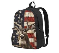 kkvhhyuo Americana Flag Deer Printed Large Capacity Backpack, Laptop Backpack with Laptop Compartment, School Backpack Travel Rucksack for School Work Hiking