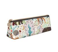 kkvhhyuo Animal Bear Deer Printed Small Pencil Pouch PU Leather Pen Bag Triangle Pencil Case Slim Zippered Portable Stationery Organizer for Students Artists Travel