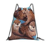 kkvhhyuo Animal Cute Brown Otters Printed Drawstring Backpack Large Foldable Draw String Bag with Adjustable Straps for Sports Travel Swimming School