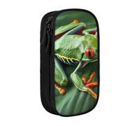 kkvhhyuo Animal Frog Leaves Print Large Pencil Case, Zip Smooth Pencil Pouch for Girls Boys with 2 Compartment Multifunctional Pencils Bag for School Office Travel Makeup Bags, Black
