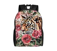 kkvhhyuo animal Tiger Leopard Print Rose Flower Print Casual Backpack, Lightweight Foldable Travel Backpack for Men and Women, School Bag with Laptop Compartment for College Work
