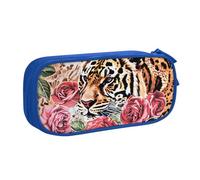 kkvhhyuo Animal Tiger Leopard Print Rose Flower Print Large Capacity Pencil Case, Stationery Organizer Pencil Pouch Office Makeup Bag Portable Pen Bag for Boys Girls, Blue